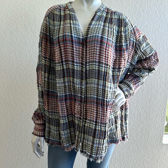 Free People Come On Over Plaid Button Down Shirt - Picture 4 of 12